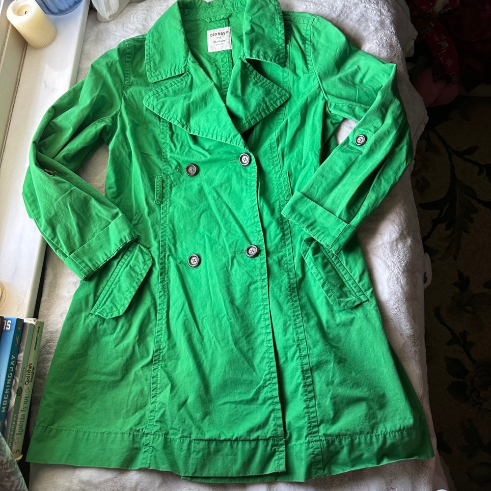 Twee Kelly Green Double Breasted Trench Coat City Girl Vintage